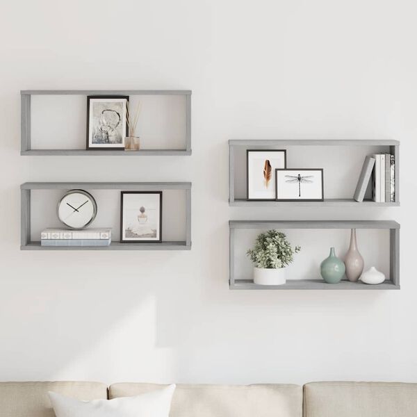 vidaXL Wall Cube Shelves 4 pcs Grey Sonoma 60x15x23 cm Engineered Wood