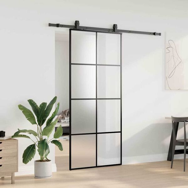 vidaXL Sliding Door with Hardware Set Black 90x205 cm ESG Glass