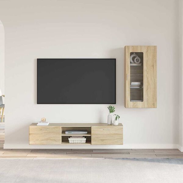 vidaXL TV Cabinet Set with Drawer FLORIN Sonoma Oak Engineered Wood