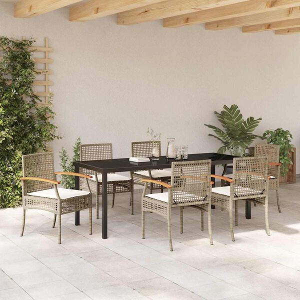 vidaXL Garden Dining Set 7 pcs Beige Poly Rattan