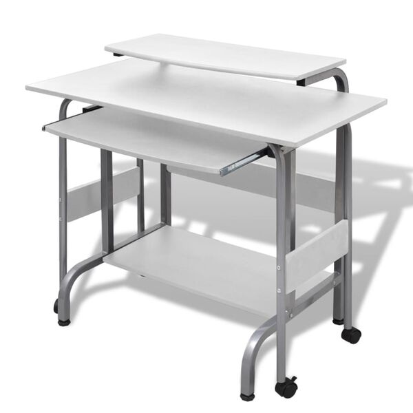 vidaXL 2 Piece Computer Desk with Pull-out Keyboard Tray White