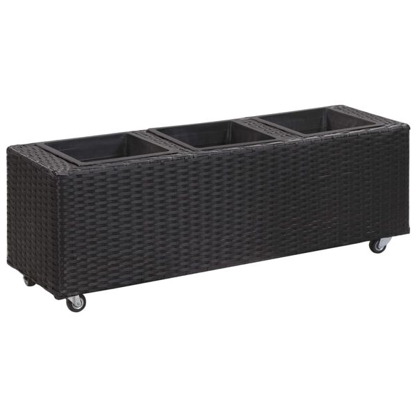 vidaXL Garden Raised Bed with 3 Pots 100x30x36 cm Poly Rattan Black