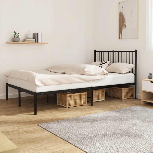 vidaXL Metal Bed Frame without Mattress with Headboard Black 120x190cm