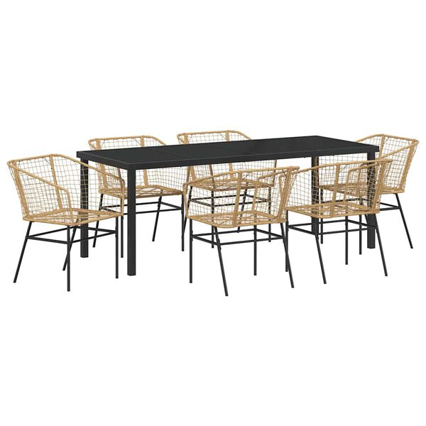 vidaXL Garden Dining Set 7 pcs Brown Poly Rattan