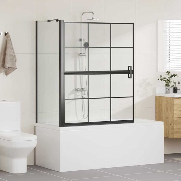 vidaXL Bath Shower Screen Black and Transparent 100 x 68 x 128 cm