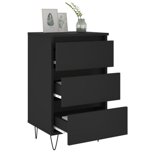 vidaXL Bedside Cabinet Black 40x35x69 cm Engineered Wood