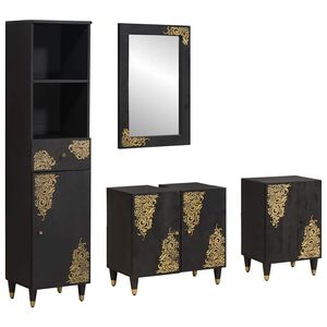 vidaXL Bathroom Cabinet Set with Drawer 4 pcs Black Solid Mango Wood