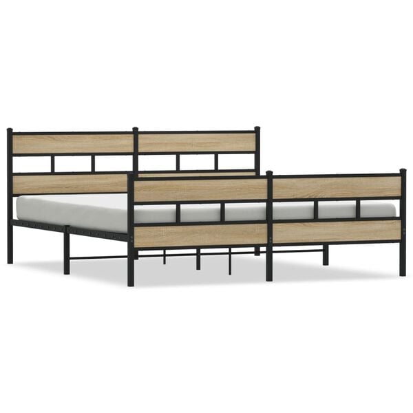 vidaXL Metal Bed Frame without Mattress Sonoma Oak 193x203 cm