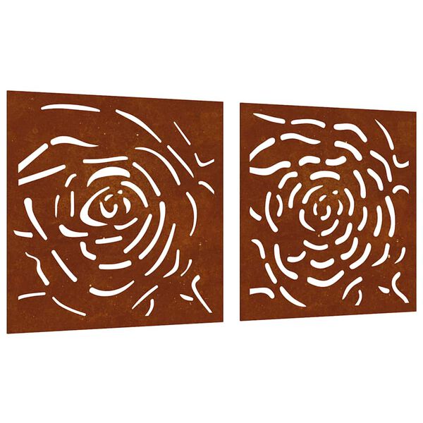 vidaXL Garden Wall Decorations 2 pcs 55x55 cm Corten Steel Rose Design