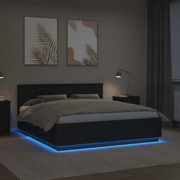 vidaXL Bed Frame with Headboard Black 200 x 200 cm Engineered Wood