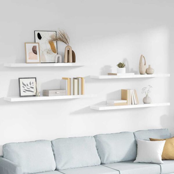 vidaXL Floating Wall Shelves 4 pcs High Gloss White 120x23.5x3.8 cm MDF
