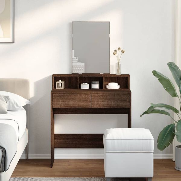 vidaXL Dressing Table with Mirror Brown Oak 80x41x144.5 cm