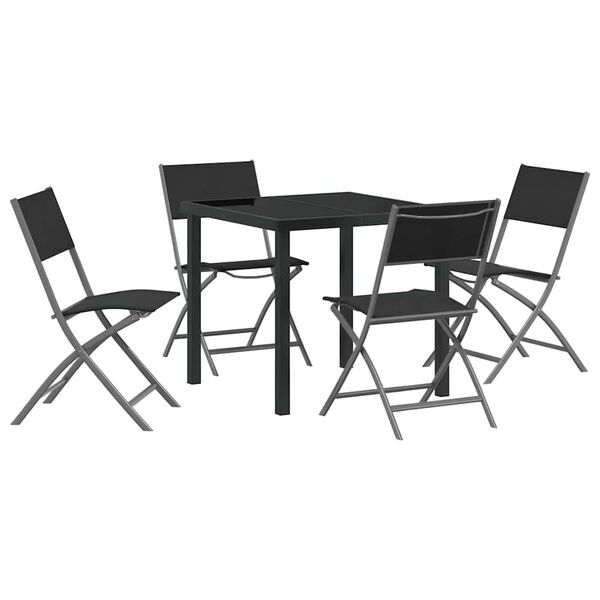 vidaXL Garden Dining Set Folding 5 pcs Black Powder-Coated Steel