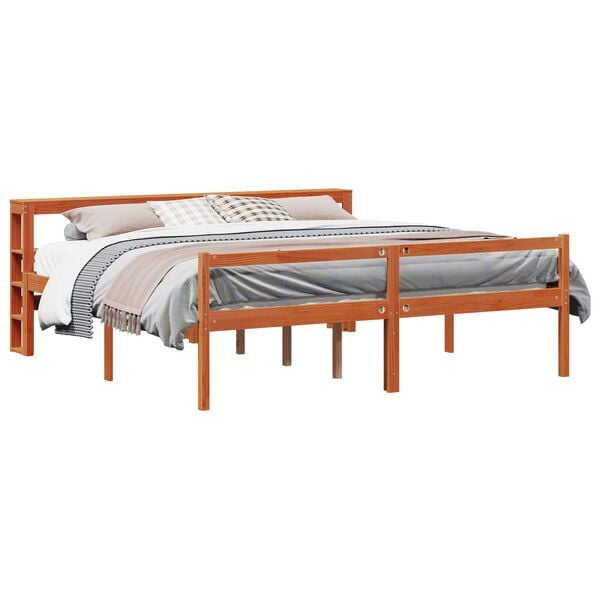 vidaXL Bed Frame with Headboard 2 pcs Wax Brown Solid Pine Wood