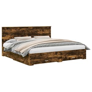 vidaXL Bed Frame with Drawer Smoked Oak 200 x 200 cm Engineered Wood