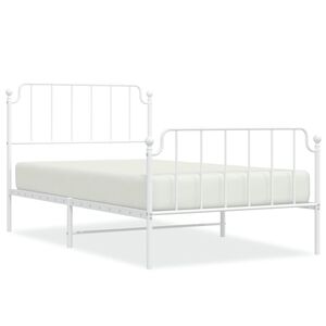vidaXL Metal Bed Frame without Mattress with Footboard&nbsp;White 107x203cm