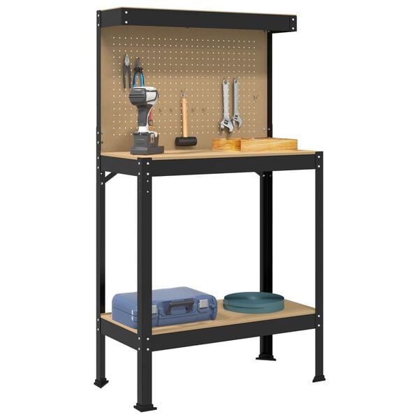 vidaXL Work Benches with Shelf Black 81 x 41 x 145 cm Engineered Wood