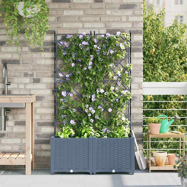 vidaXL Garden Planter 2 pcs LiGht Grey 80 x 40 x 143 cm Steel