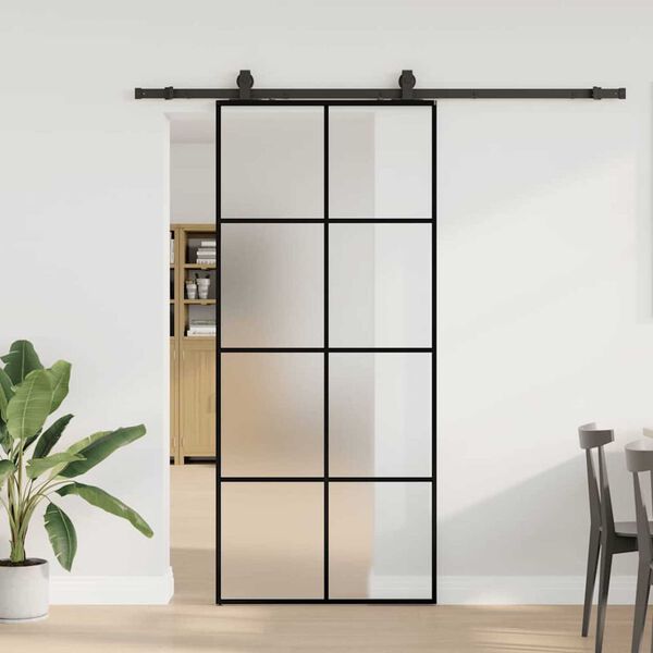vidaXL Sliding Door with Hardware Set Black 90x205 cm ESG Glass