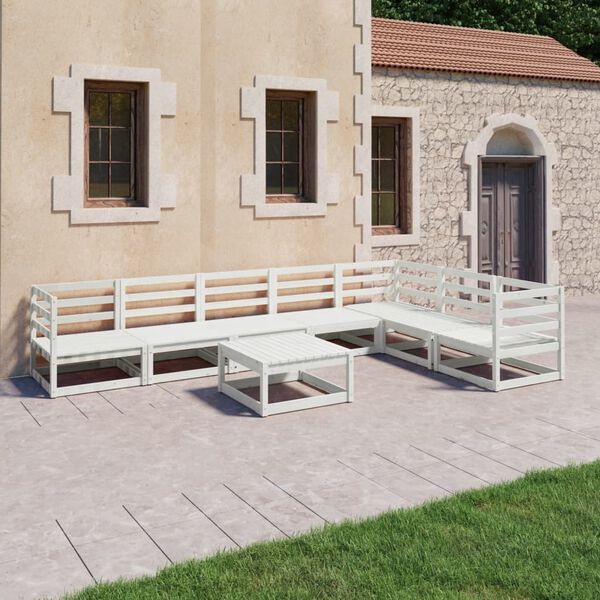 vidaXL 8 Piece Garden Lounge Set White Solid Wood Pine