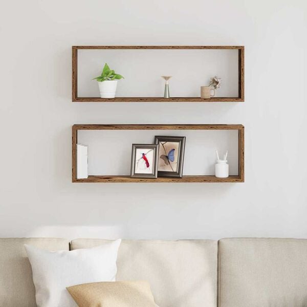 vidaXL Wall Shelf 2 pcs Old wood 80 x 15 x 26 cm Engineered wood