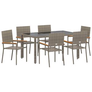 vidaXL Garden Dining Set 7 pcs Grey Poly Rattan