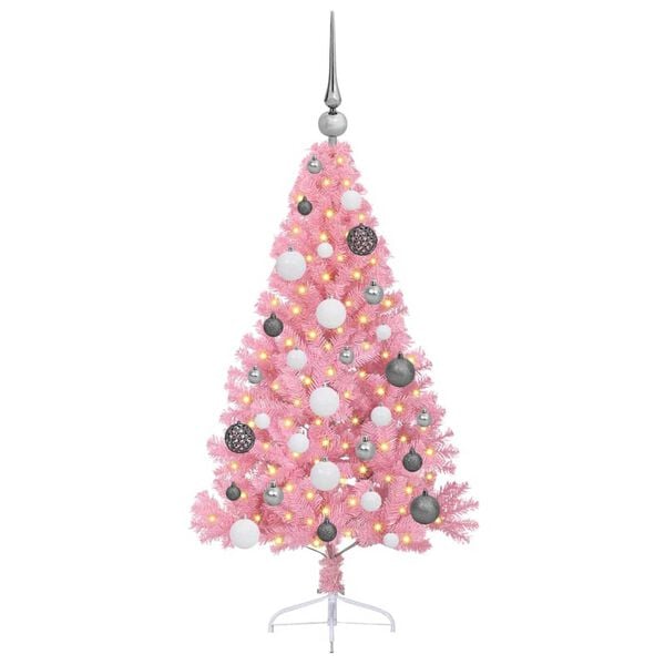 vidaXL Artificial Pre-lit Christmas Tree with 150 LEDs Pink 120 cm PVC