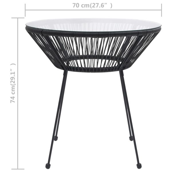 vidaXL Garden Dining Table Black &Oslash;70x74 cm Rattan and Glass