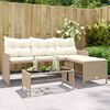 vidaXL Garden Sofa with Table and Cushions L-Shaped Beige Poly Rattan