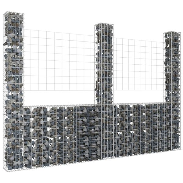 vidaXL U-shape Gabion Basket with 3 Posts Iron 260x20x200 cm