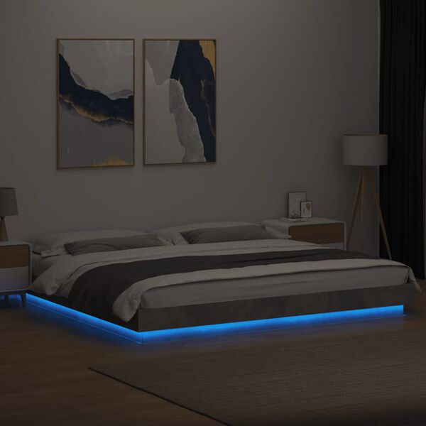 vidaXL Bed Frame with LED Lights without Mattress Concrete Grey 180x200cm