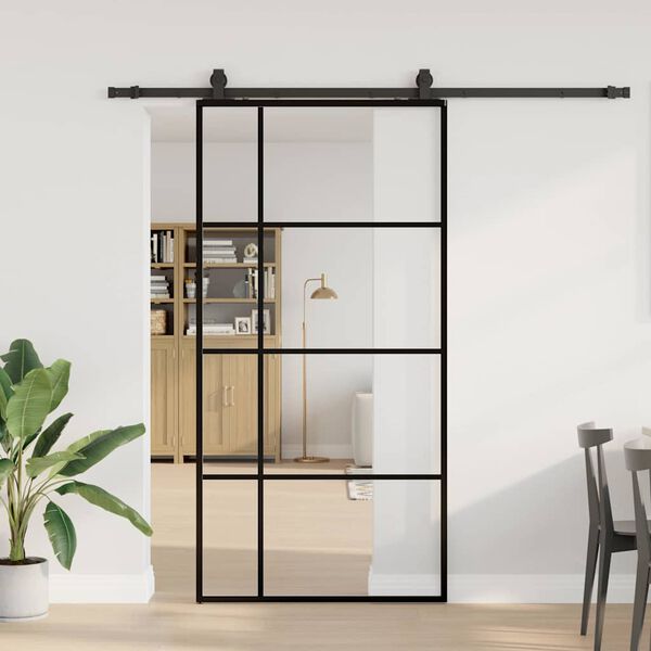vidaXL Sliding Door with Hardware Set Black 102.5x205 cm ESG Glass