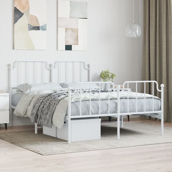 vidaXL Metal Bed Frame without Mattress with Footboard White 140x200cm