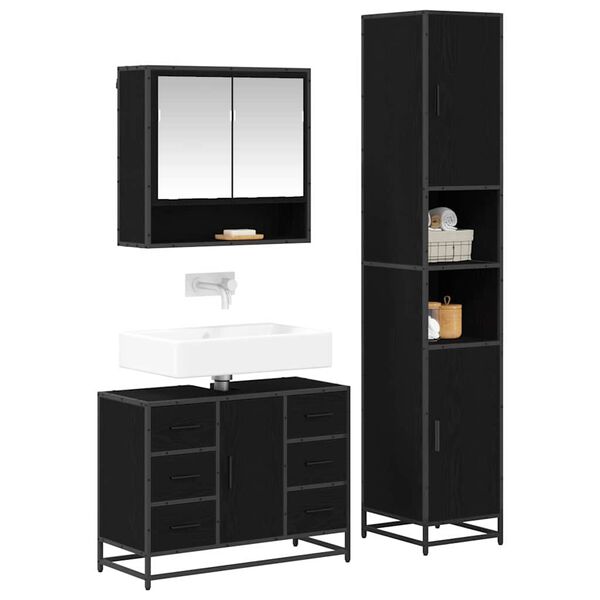 vidaXL Bathroom Furniture Set 3 pcs Black Oak Engineered Wood