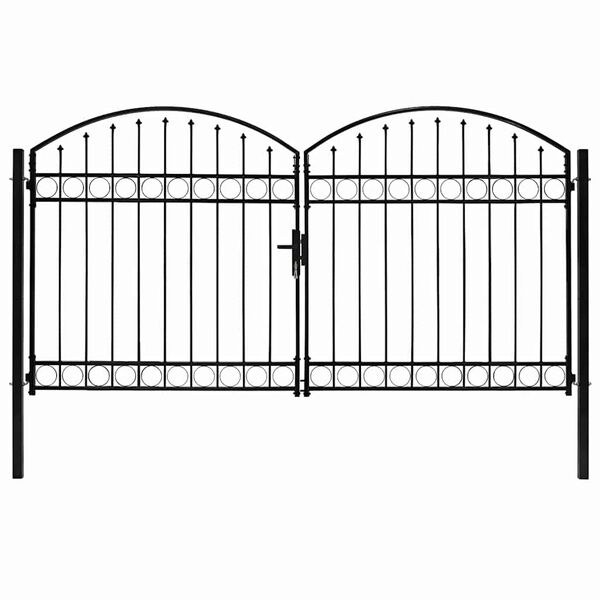 vidaXL Fence Gate Double Door with Arched Top Steel 300x175 cm Black