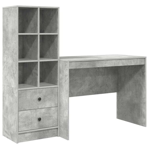 vidaXL Desk with Drawer 2 pcs Concrete Grey