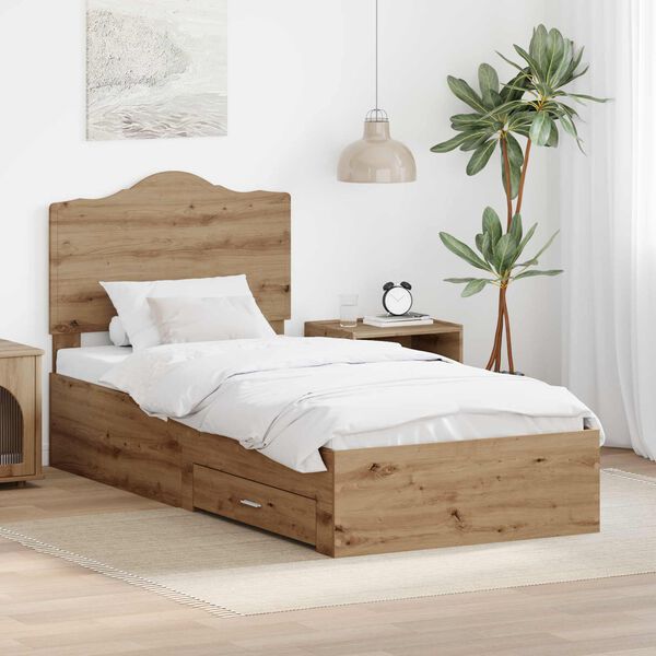 vidaXL Bed Frame with Drawer Artisan Oak 90 x 190 cm Engineered Wood