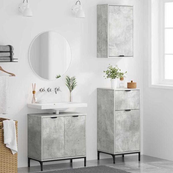 vidaXL Bathroom Furniture Set 3 pcs Concrete grey Engineered wood