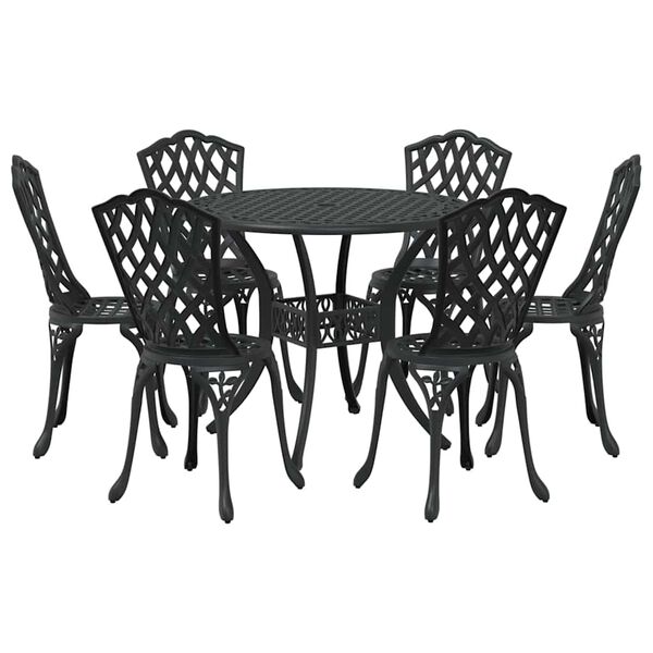 vidaXL Garden Dining Set 7 pcs Black 90 x 90 x 75 cm Cast Aluminium