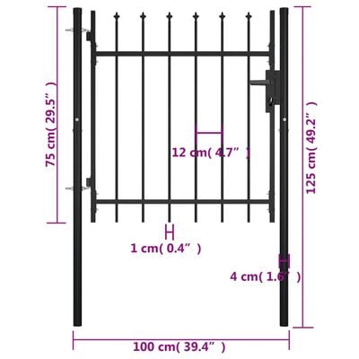 vidaXL Door Fence Gate with Spear Top 100x75 cm