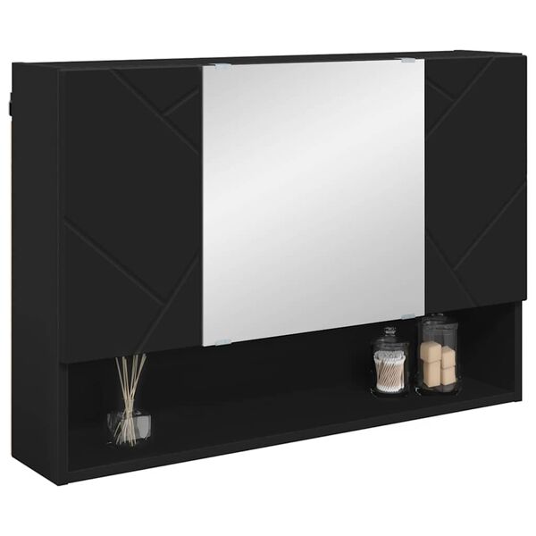 vidaXL Mirror Cabinet with Door Black 80 x 17 x 55 cm Engineered Wood