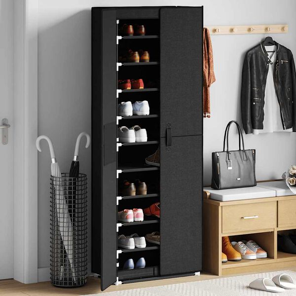 vidaXL Shoe Cabinet Black 60x30x166 cm Fabric