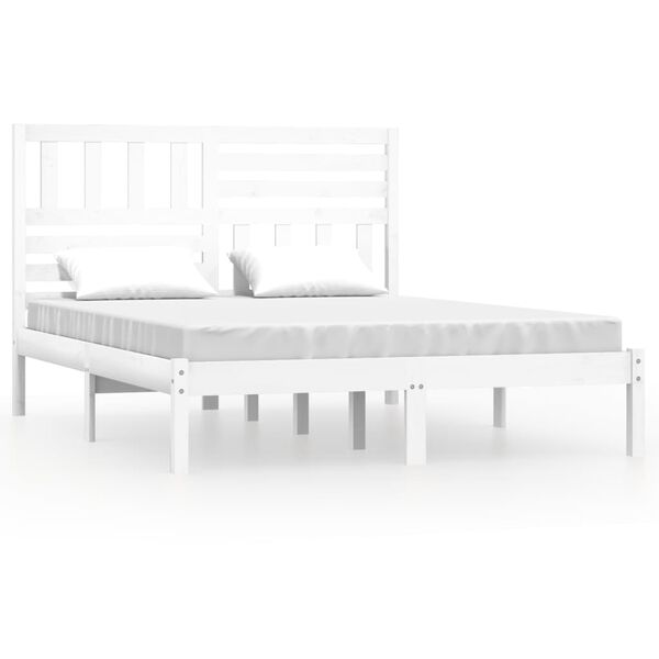 vidaXL Bed Frame without Mattress White 150x200 cm King Size Solid Wood Pine