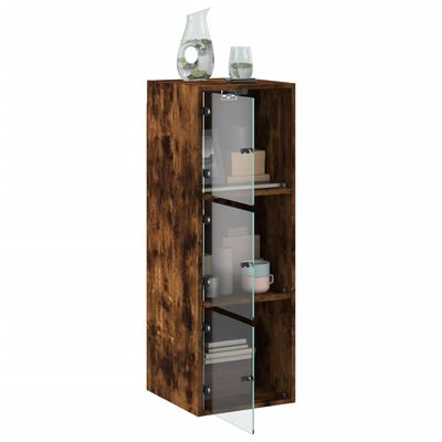 vidaXL Wall Cabinet with Glass Doors Smoked Oak 35x37x100 cm
