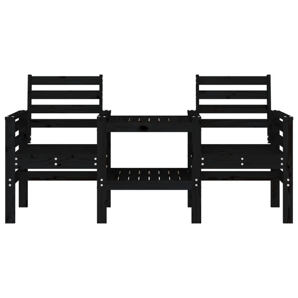 vidaXL Garden Bench with Table 2-Seater Black Solid Wood Pine