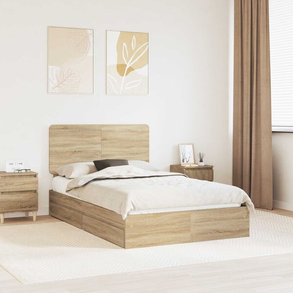 vidaXL Storage Bed with Drawer Sonoma Oak 120 x 190 cm Engineered Wood