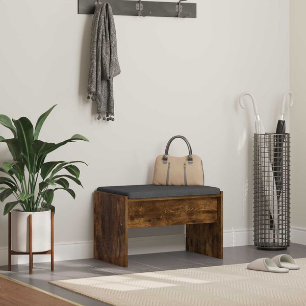 vidaXL Hall Bench with Cushion Smoked Oak 63 x 38 x 40 cm