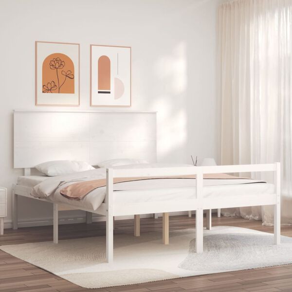 vidaXL Senior Bed without Mattress White King Size Solid Wood