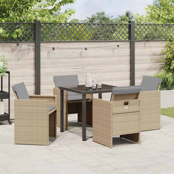 vidaXL Garden Dining Set 5 pcs Beige Poly Rattan