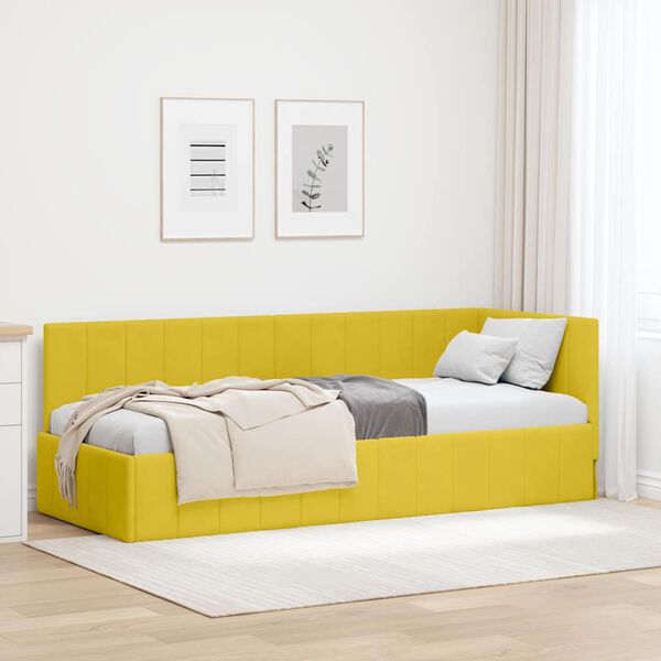 vidaXL Corner Bed Frame with Headboard Yellow 80 cm x 200 cm Velvet
